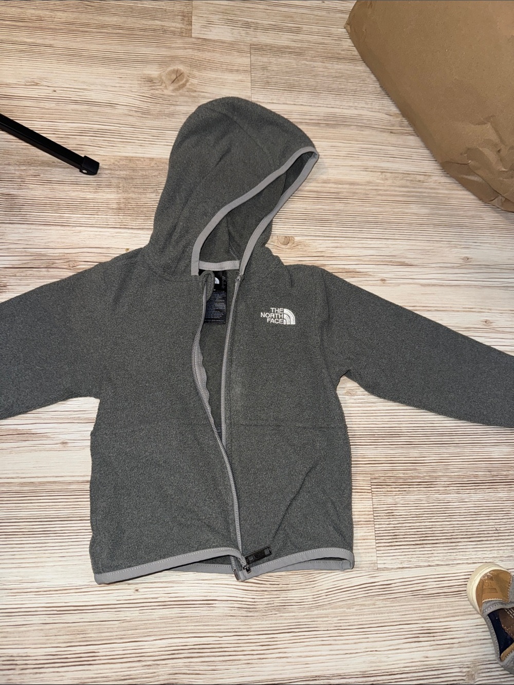 The North Face Kids Gray Hooded Fleece Jacket with Logo